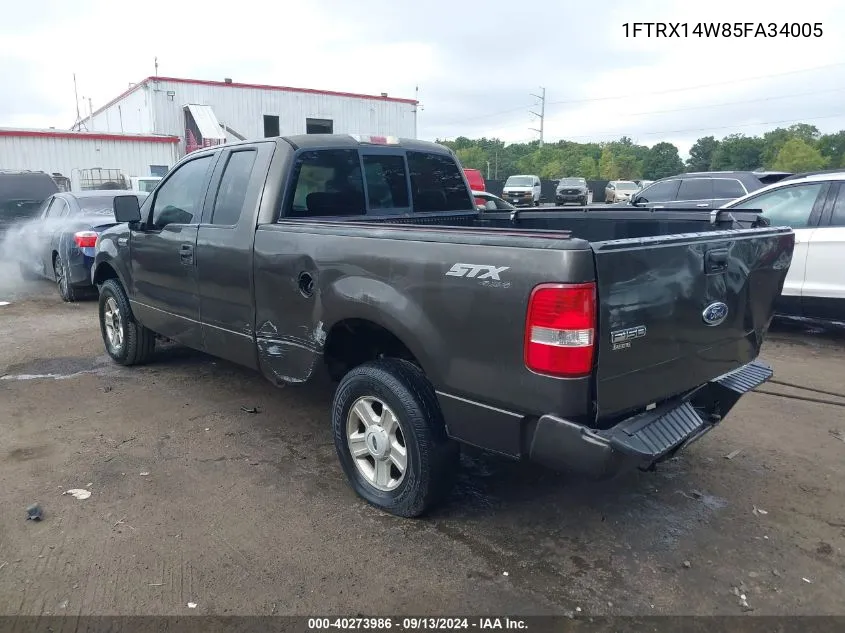 2005 Ford F-150 Stx/Xl/Xlt VIN: 1FTRX14W85FA34005 Lot: 40273986