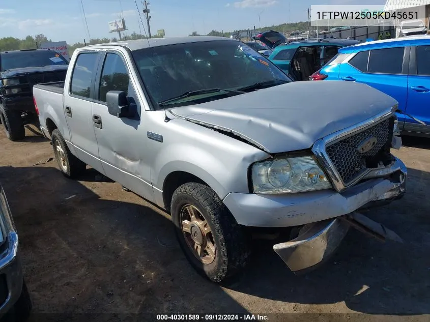 2005 Ford F150 Supercrew VIN: 1FTPW12505KD45651 Lot: 40301589