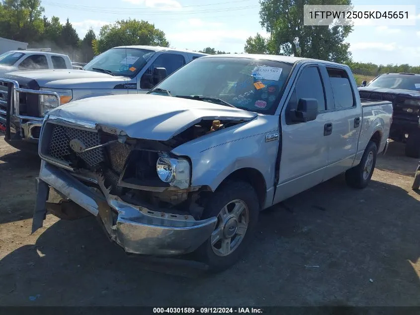 2005 Ford F150 Supercrew VIN: 1FTPW12505KD45651 Lot: 40301589