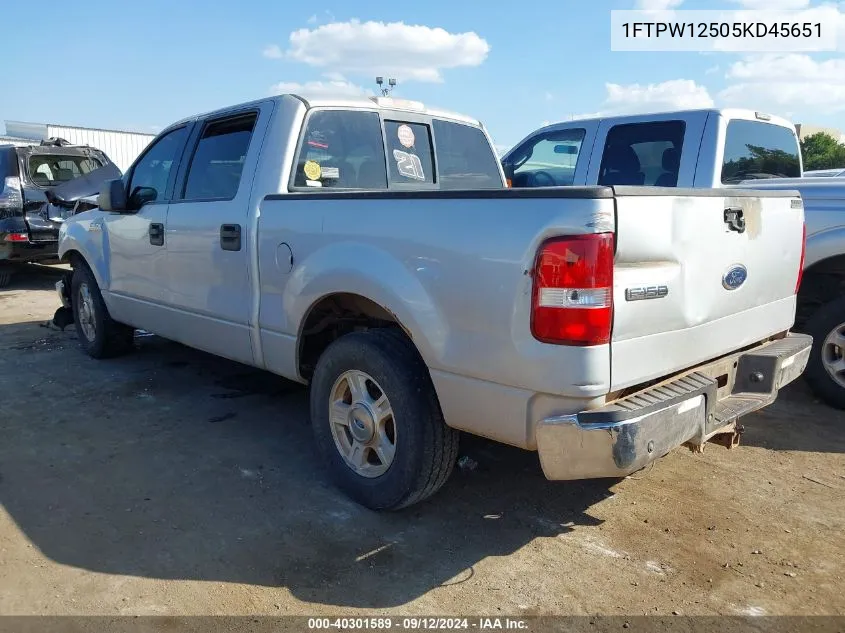 2005 Ford F150 Supercrew VIN: 1FTPW12505KD45651 Lot: 40301589