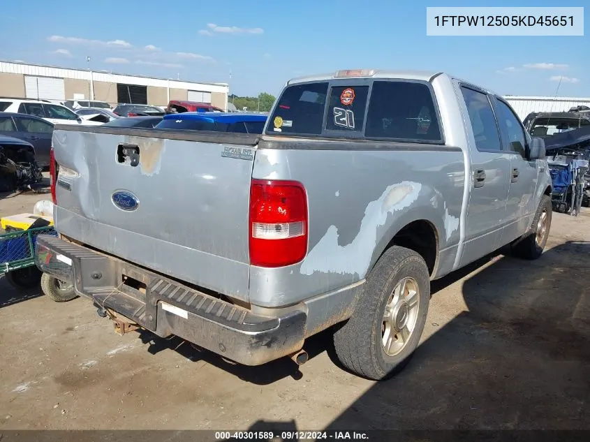 2005 Ford F150 Supercrew VIN: 1FTPW12505KD45651 Lot: 40301589