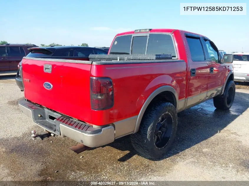 2005 Ford F-150 Lariat/Xlt VIN: 1FTPW12585KD71253 Lot: 40329627