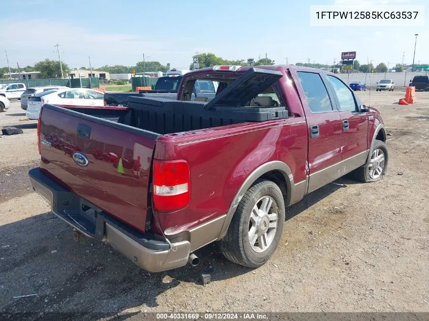 2005 Ford F-150 Lariat/Xlt VIN: 1FTPW12585KC63537 Lot: 40331669