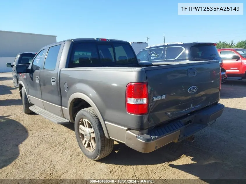 2005 Ford F-150 Supercrew VIN: 1FTPW12535FA25149 Lot: 40466348