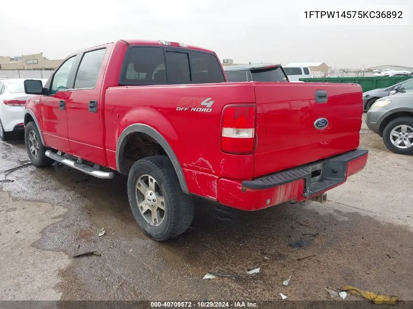 2005 Ford F-150 Fx4/Lariat/Xlt VIN: 1FTPW14575KC36892 Lot: 40709572