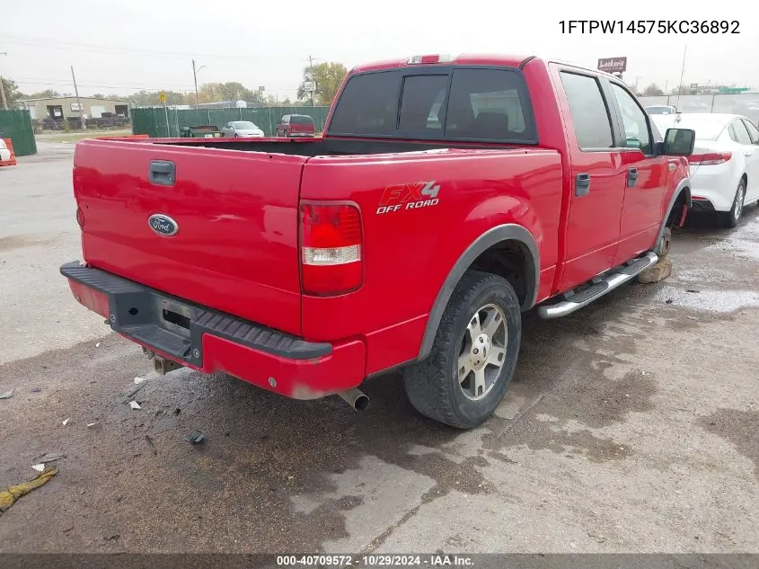 2005 Ford F-150 Fx4/Lariat/Xlt VIN: 1FTPW14575KC36892 Lot: 40709572