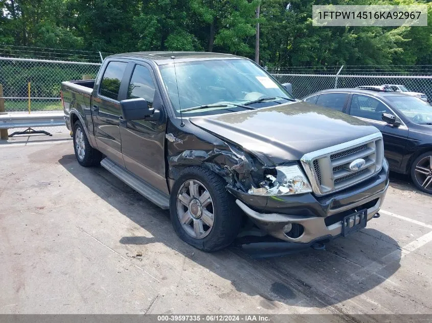 2006 Ford F-150 Fx4/Lariat/Xlt VIN: 1FTPW14516KA92967 Lot: 39597335