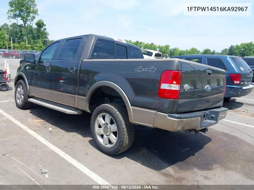 2006 Ford F-150 Fx4/Lariat/Xlt VIN: 1FTPW14516KA92967 Lot: 39597335