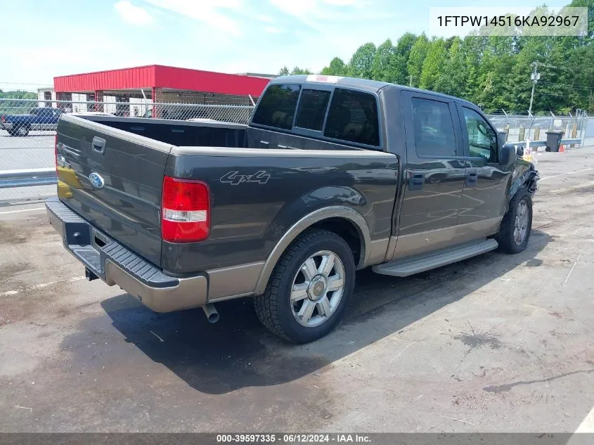 2006 Ford F-150 Fx4/Lariat/Xlt VIN: 1FTPW14516KA92967 Lot: 39597335