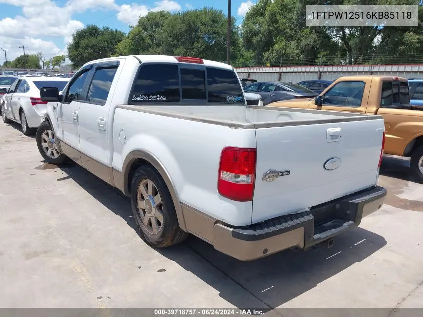 2006 Ford F-150 Lariat/Xlt VIN: 1FTPW12516KB85118 Lot: 39718757