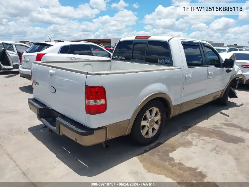 2006 Ford F-150 Lariat/Xlt VIN: 1FTPW12516KB85118 Lot: 39718757