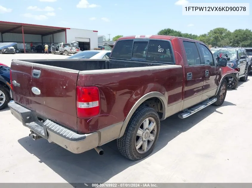 2006 Ford F-150 Lariat/Xlt VIN: 1FTPW12VX6KD90078 Lot: 39769922