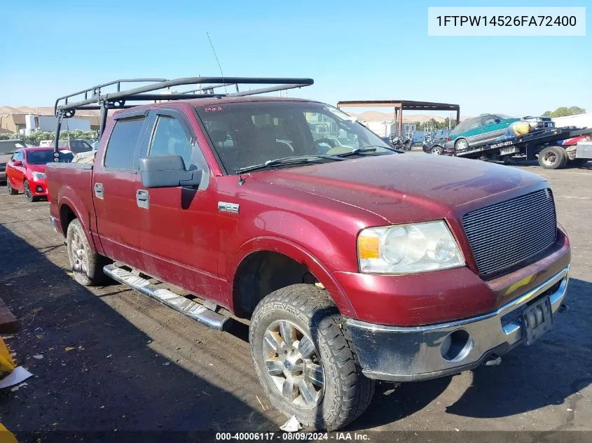 2006 Ford F-150 Fx4/Lariat/Xlt VIN: 1FTPW14526FA72400 Lot: 40006117