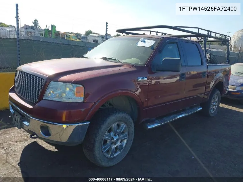 2006 Ford F-150 Fx4/Lariat/Xlt VIN: 1FTPW14526FA72400 Lot: 40006117