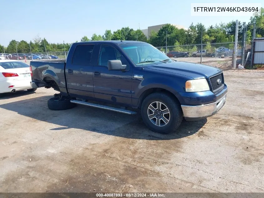 2006 Ford F-150 Xlt VIN: 1FTRW12W46KD43694 Lot: 40087893