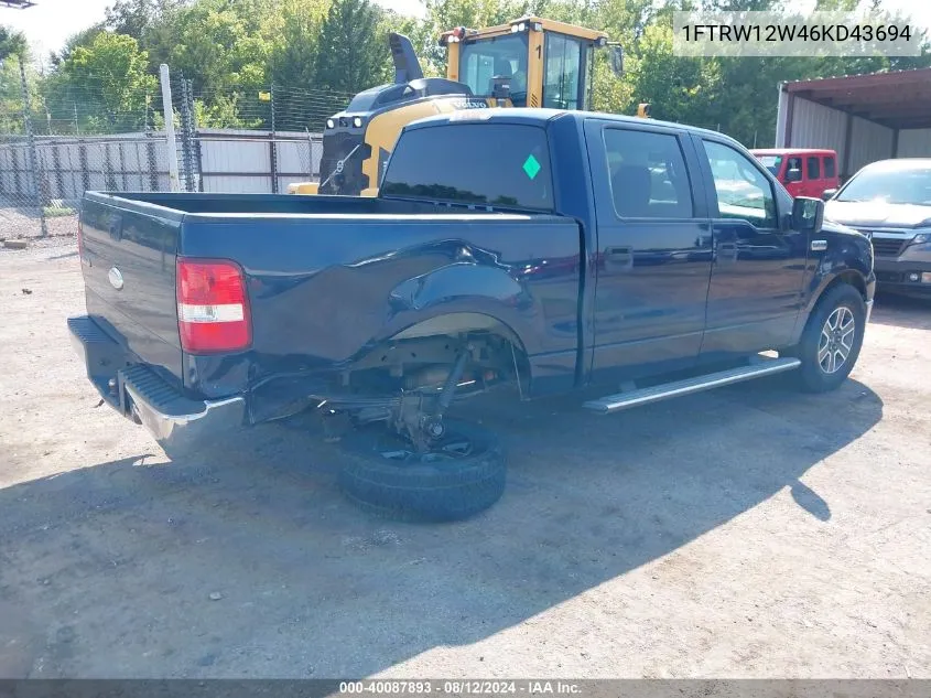 2006 Ford F-150 Xlt VIN: 1FTRW12W46KD43694 Lot: 40087893