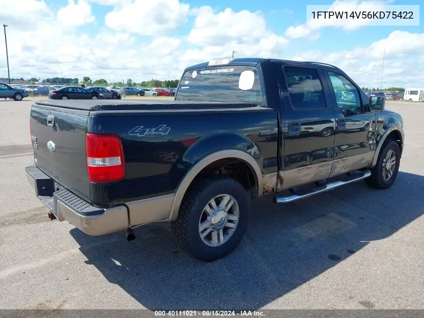 2006 Ford F-150 Fx4/Lariat/Xlt VIN: 1FTPW14V56KD75422 Lot: 40111021