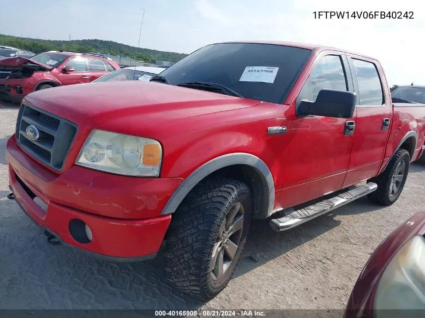 2006 Ford F-150 Supercrew VIN: 1FTPW14V06FB40242 Lot: 40165908