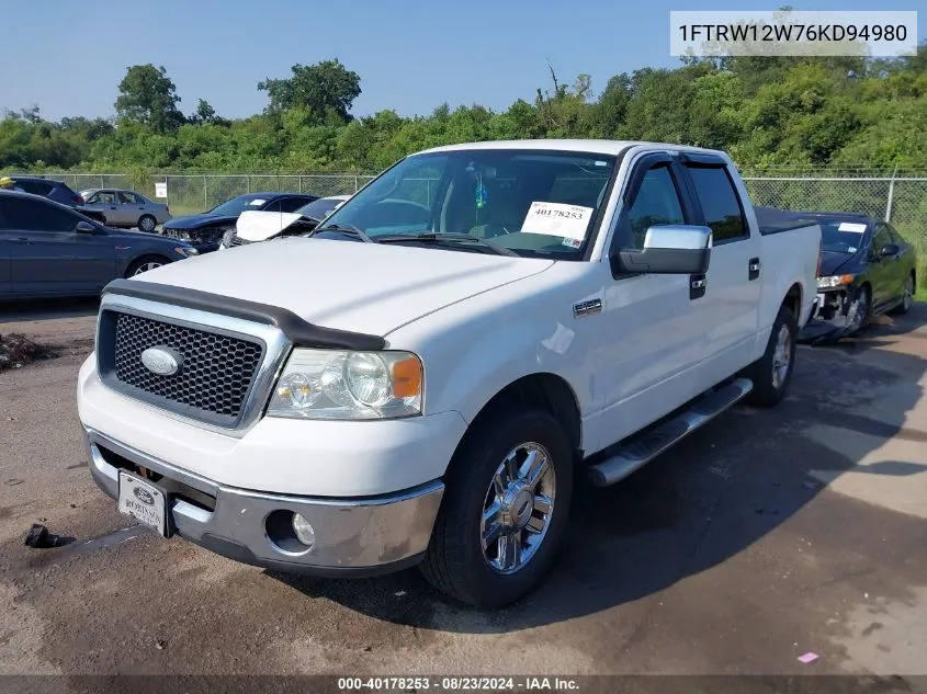 2006 Ford F-150 Xlt VIN: 1FTRW12W76KD94980 Lot: 40178253