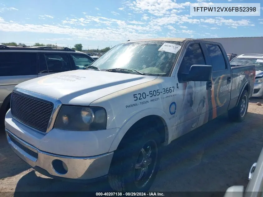 2006 Ford F-150 Lariat/Xlt VIN: 1FTPW12VX6FB52398 Lot: 40207138