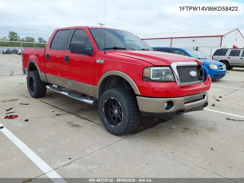 2006 Ford F-150 Fx4/Lariat/Xlt VIN: 1FTPW14V86KD58422 Lot: 40276730