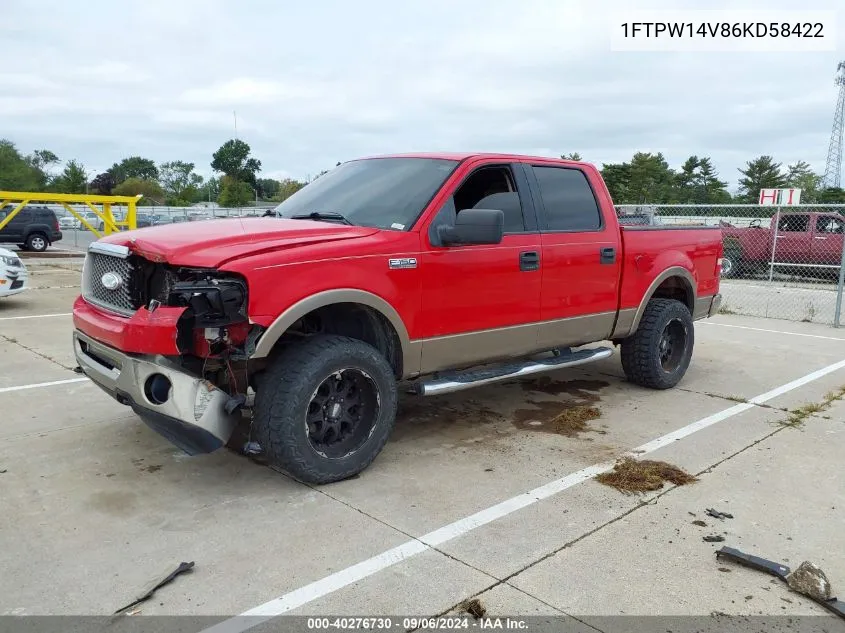 2006 Ford F-150 Fx4/Lariat/Xlt VIN: 1FTPW14V86KD58422 Lot: 40276730