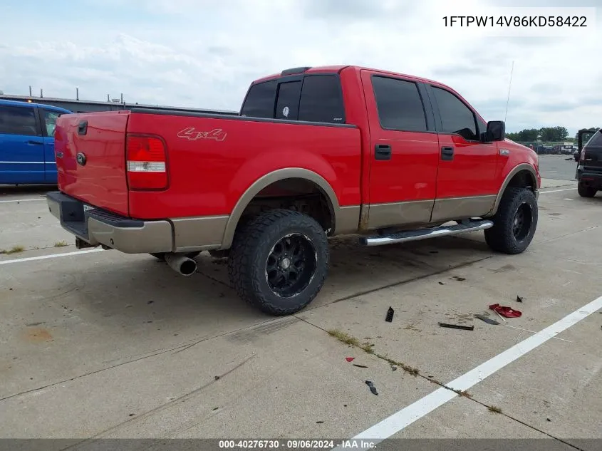 2006 Ford F-150 Fx4/Lariat/Xlt VIN: 1FTPW14V86KD58422 Lot: 40276730