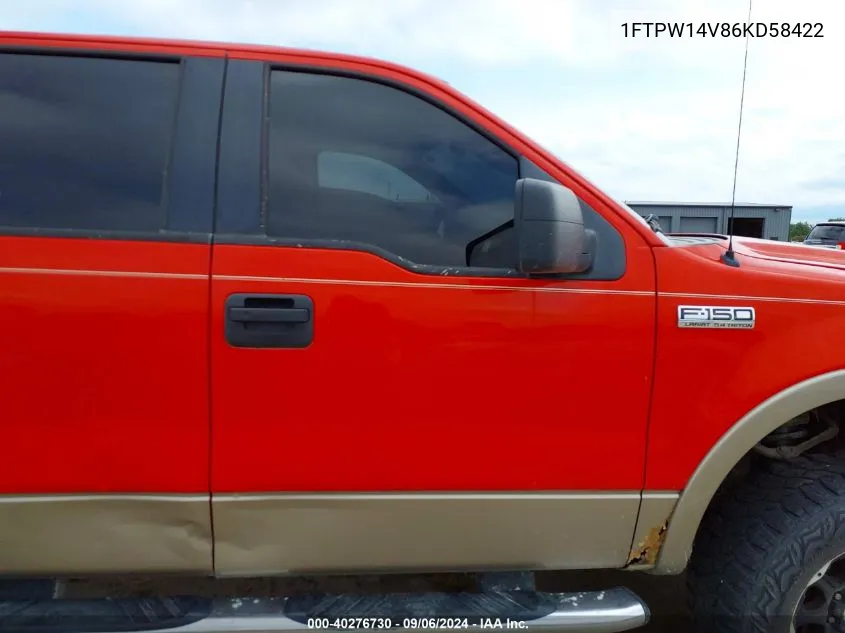 2006 Ford F-150 Fx4/Lariat/Xlt VIN: 1FTPW14V86KD58422 Lot: 40276730