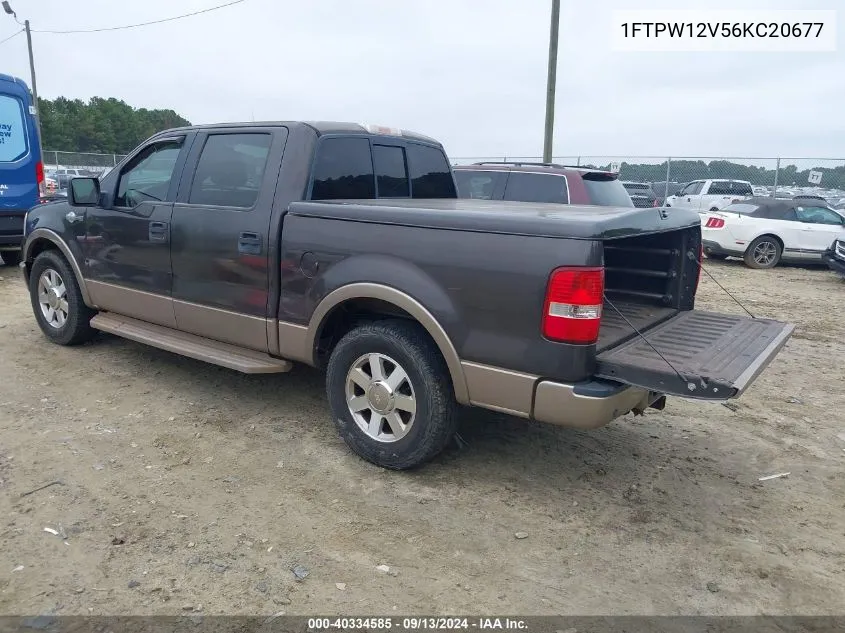 2006 Ford F-150 Lariat/Xlt VIN: 1FTPW12V56KC20677 Lot: 40334585