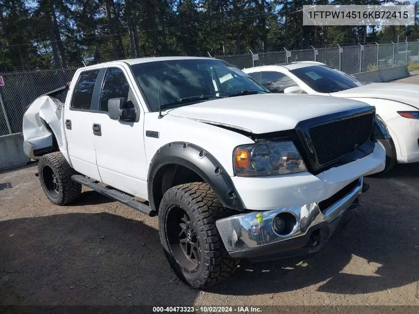 2006 Ford F-150 Fx4/Lariat/Xlt VIN: 1FTPW14516KB72415 Lot: 40473323