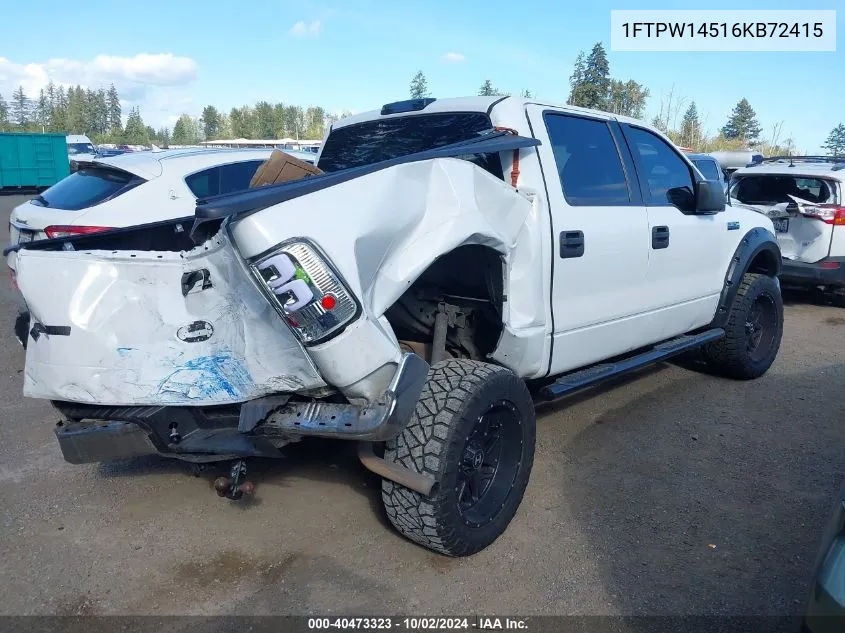 2006 Ford F-150 Fx4/Lariat/Xlt VIN: 1FTPW14516KB72415 Lot: 40473323