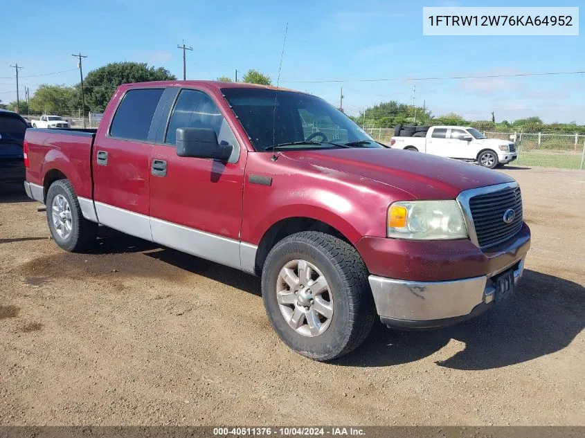 2006 Ford F-150 Xlt VIN: 1FTRW12W76KA64952 Lot: 40511376