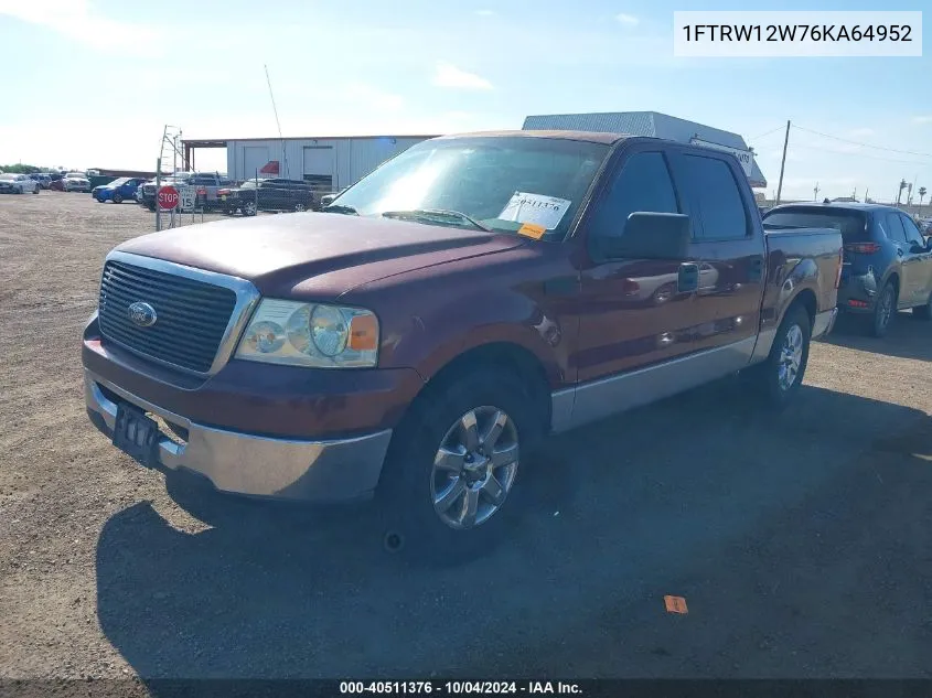 2006 Ford F-150 Xlt VIN: 1FTRW12W76KA64952 Lot: 40511376