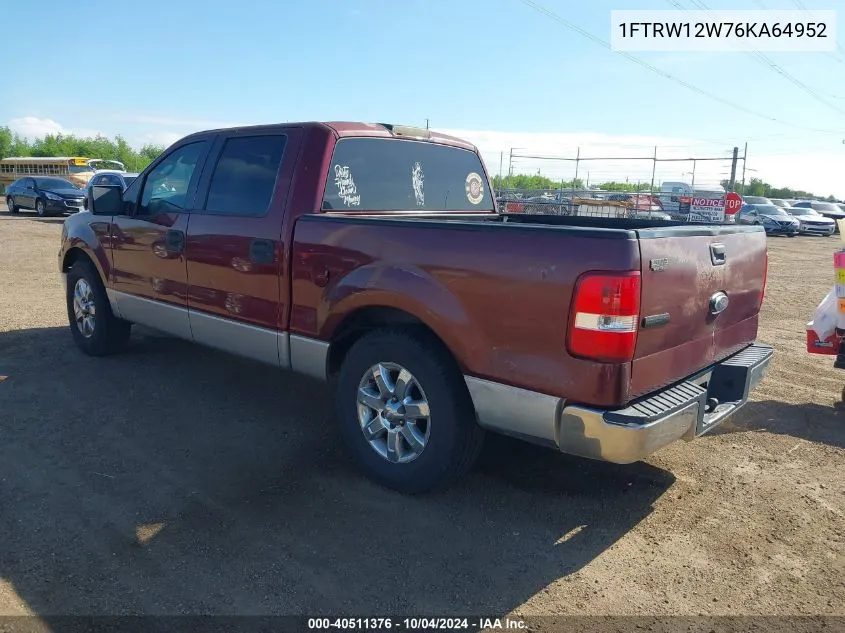 2006 Ford F-150 Xlt VIN: 1FTRW12W76KA64952 Lot: 40511376