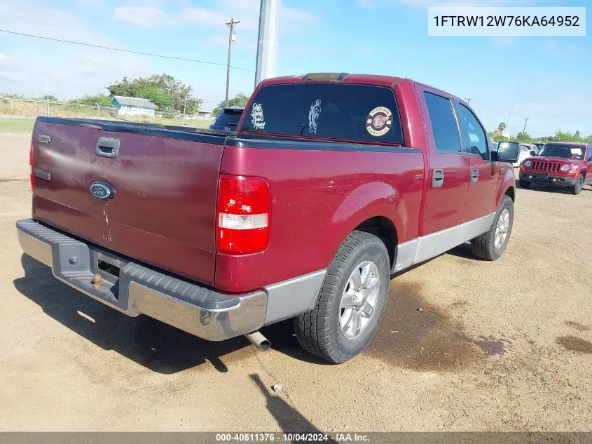 2006 Ford F-150 Xlt VIN: 1FTRW12W76KA64952 Lot: 40511376