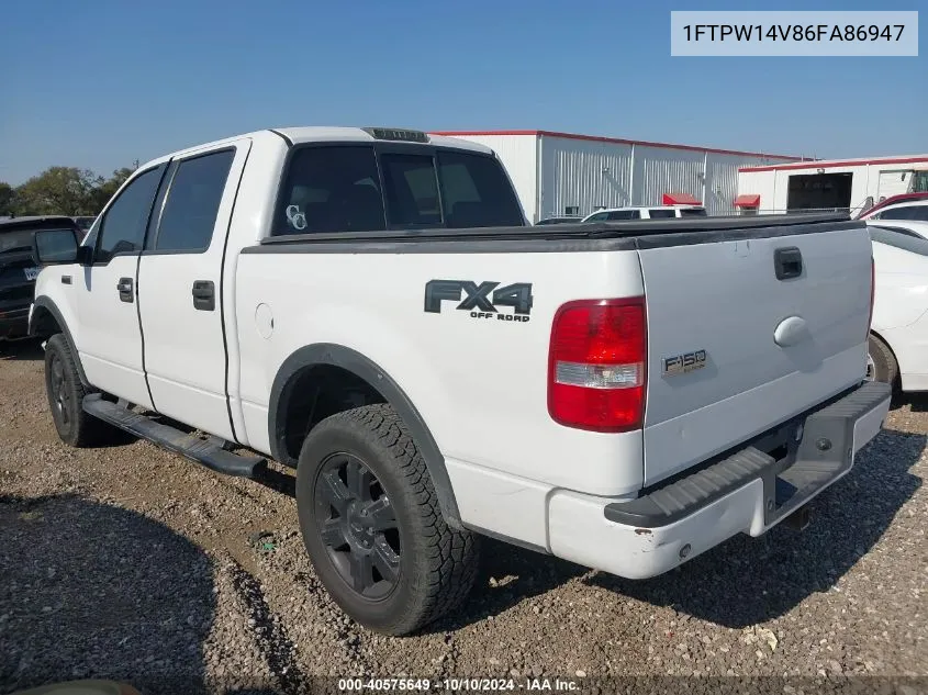 2006 Ford F-150 Fx4/Lariat/Xlt VIN: 1FTPW14V86FA86947 Lot: 40575649