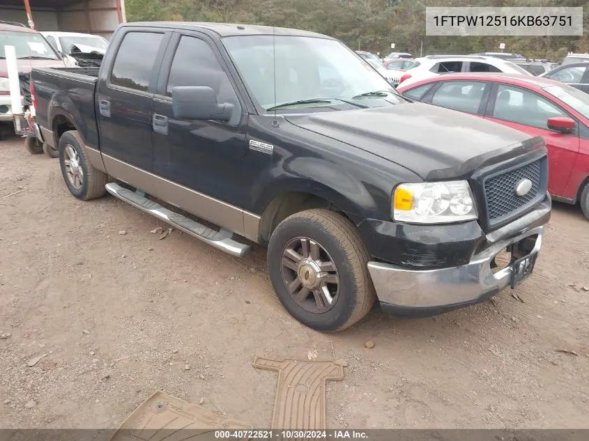 2006 Ford F-150 Lariat/Xlt VIN: 1FTPW12516KB63751 Lot: 40722521