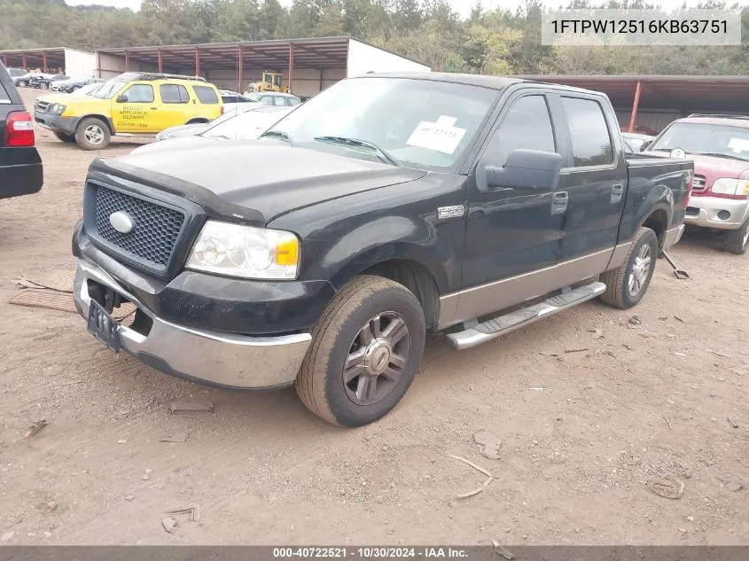 2006 Ford F-150 Lariat/Xlt VIN: 1FTPW12516KB63751 Lot: 40722521