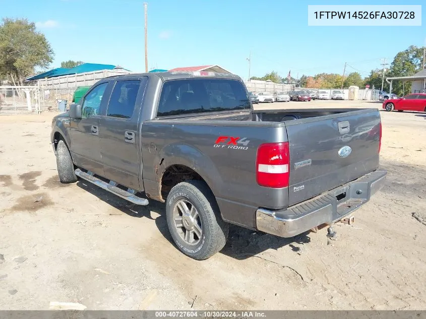 2006 Ford F-150 Fx4/Lariat/Xlt VIN: 1FTPW14526FA30728 Lot: 40727604