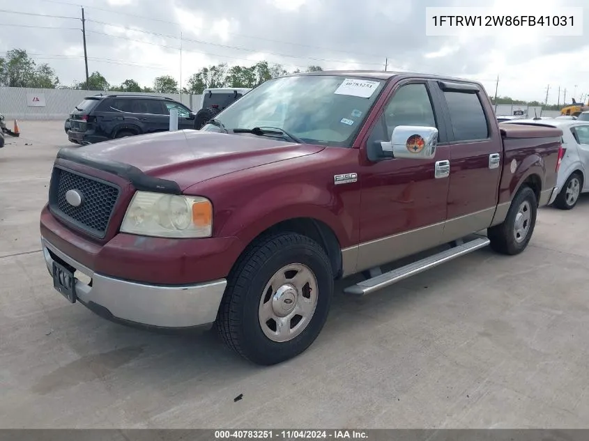 2006 Ford F-150 Xlt VIN: 1FTRW12W86FB41031 Lot: 40783251