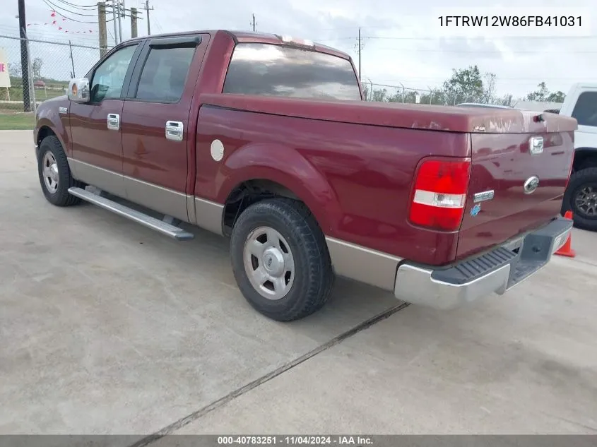 2006 Ford F-150 Xlt VIN: 1FTRW12W86FB41031 Lot: 40783251