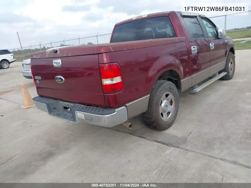 2006 Ford F-150 Xlt VIN: 1FTRW12W86FB41031 Lot: 40783251