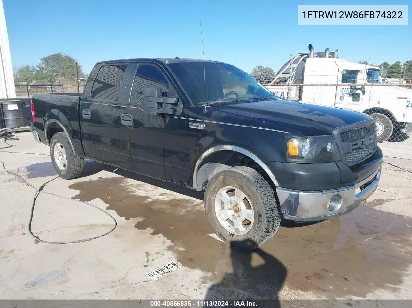 2006 Ford F-150 Xlt VIN: 1FTRW12W86FB74322 Lot: 40866835