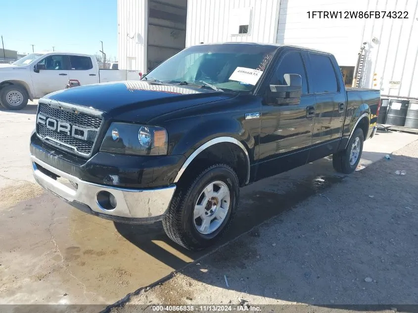 2006 Ford F-150 Xlt VIN: 1FTRW12W86FB74322 Lot: 40866835