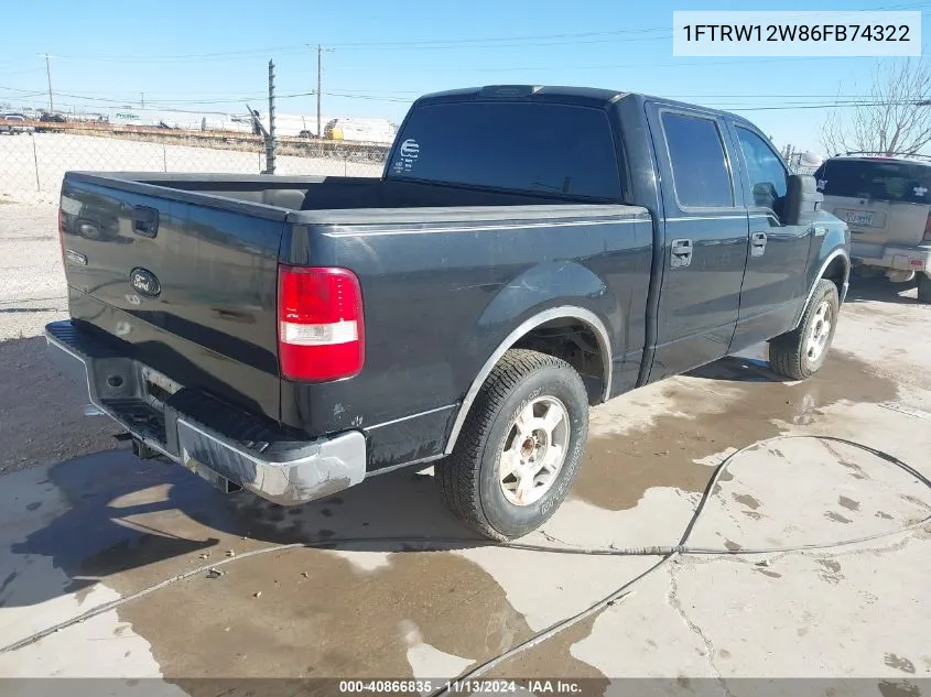 2006 Ford F-150 Xlt VIN: 1FTRW12W86FB74322 Lot: 40866835