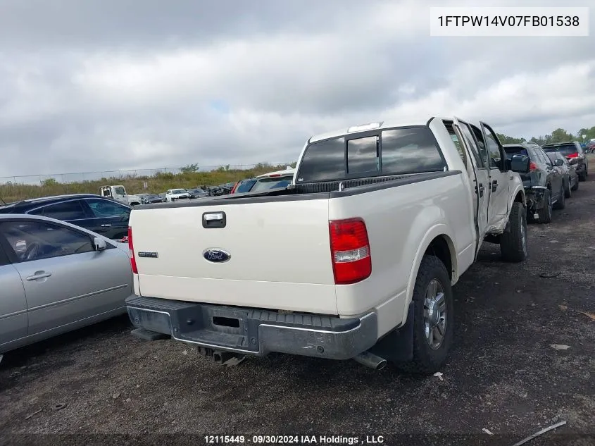 2007 Ford F-150 VIN: 1FTPW14V07FB01538 Lot: 12115449