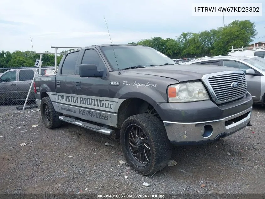 2007 Ford F-150 Xlt VIN: 1FTRW14W67KD23302 Lot: 39491606