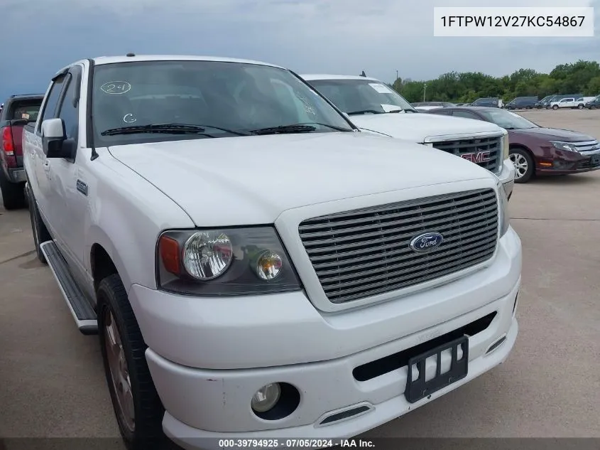 2007 Ford F-150 Lariat/Xlt VIN: 1FTPW12V27KC54867 Lot: 39794925