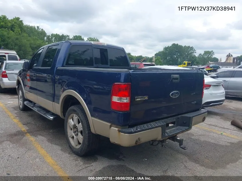 2007 Ford F-150 Lariat/Xlt VIN: 1FTPW12V37KD38941 Lot: 39972715