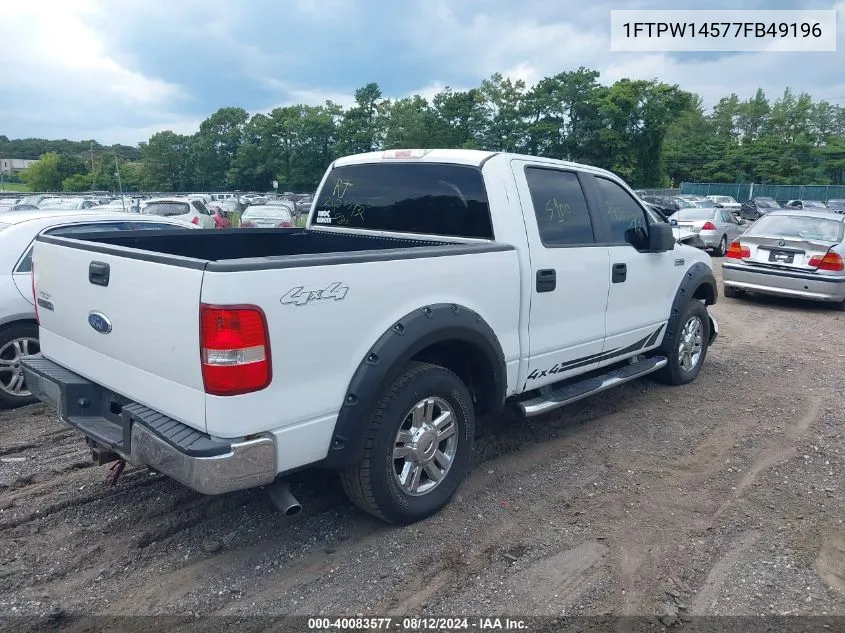 2007 Ford F-150 Fx4/Lariat/Xlt VIN: 1FTPW14577FB49196 Lot: 40083577